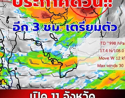 เปิด 11 จังหวัด ฝนถล่ม เตือนพายุดีเปรสชัน